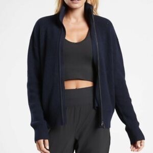 ATHLETA ESCAPADO MOCK BECK BOMBER JACKET BLACK WOOL BLEND SIZE MEDIUM